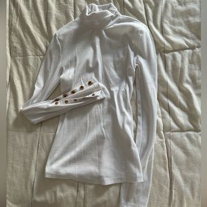 SHEIN white turtleneck with gold buttons